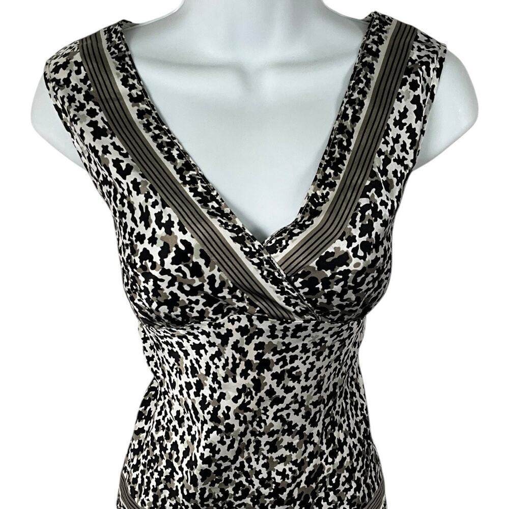 ALFANI Y2K Vintage Animal Print 100% Silk Blouse V-Neck Size 2 Tan/Back Retro - Picture 3 of 7